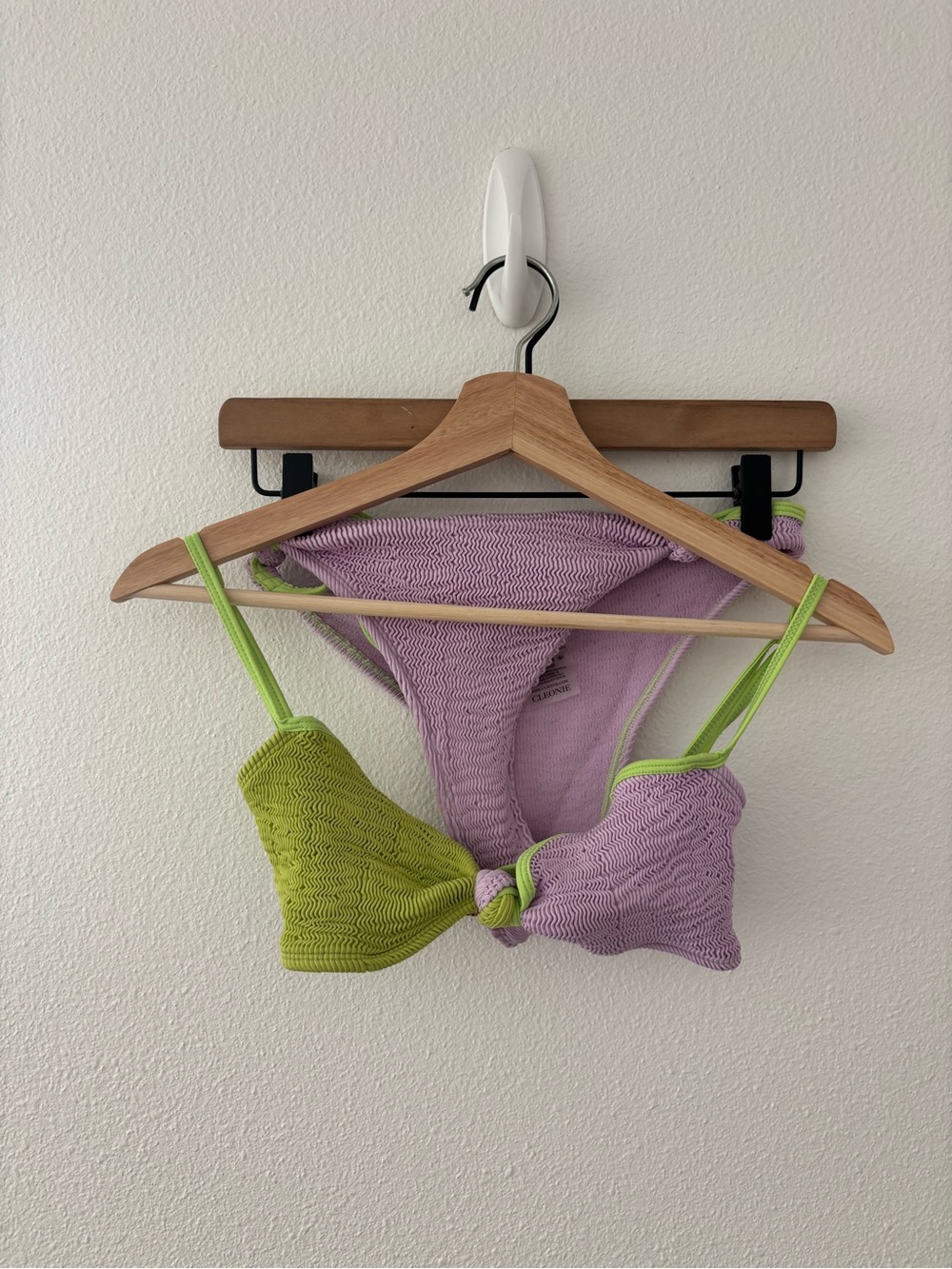 Cleonie bora bora swimsuit bikini set in lilac and chartreuse lime